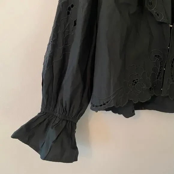 NWT Free People Maisie Cutwork Black Floral Embroidered Long Sleeve Blouse Small - Picture 5 of 11